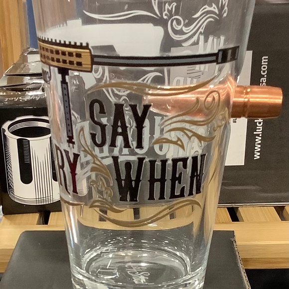 Lucky Shot 50 cal bullet Pint Glass - I’m Your Huckleberry…Say When - Picture 1 of 3